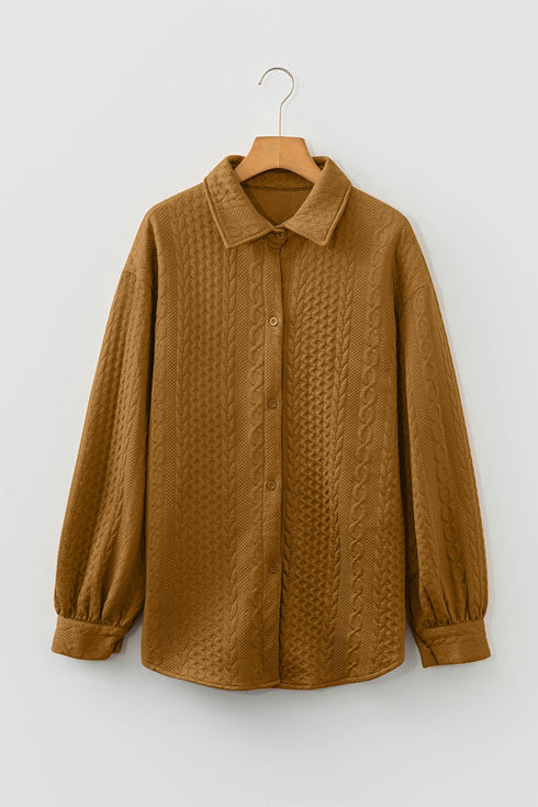 Textured Cable Knit Long Sleeve Button Down Shirt