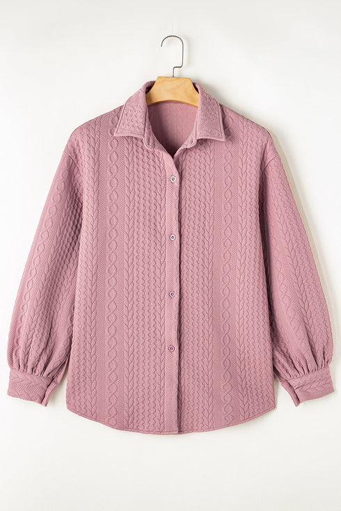 Textured Cable Knit Long Sleeve Button Down Shirt