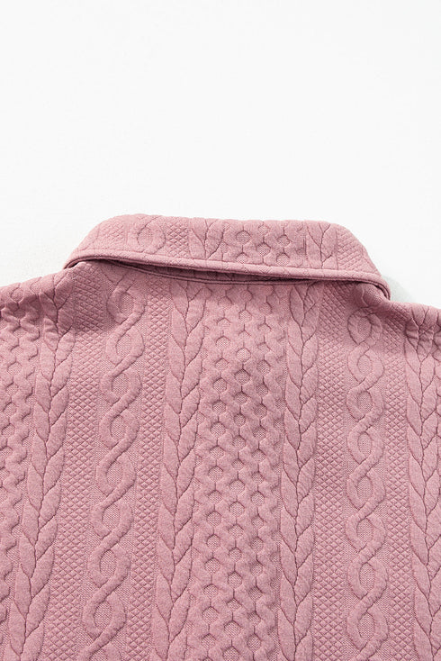 Textured Cable Knit Long Sleeve Button Down Shirt