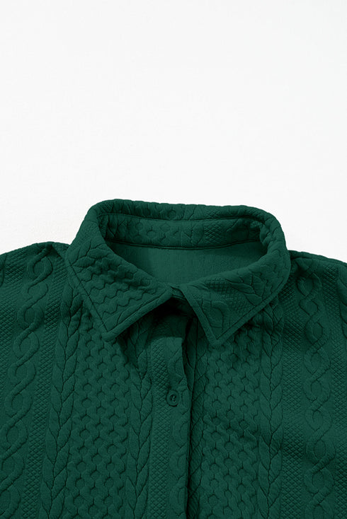 Textured Cable Knit Long Sleeve Button Down Shirt