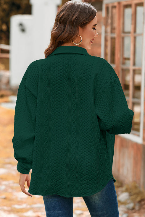 Textured Cable Knit Long Sleeve Button Down Shirt
