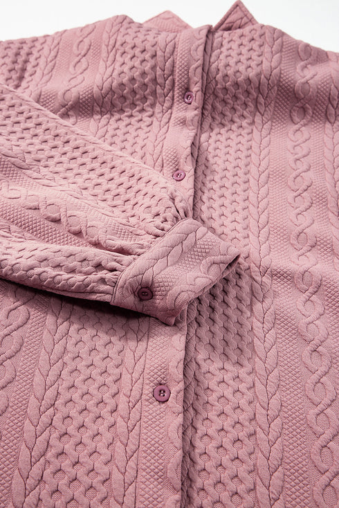 Textured Cable Knit Long Sleeve Button Down Shirt