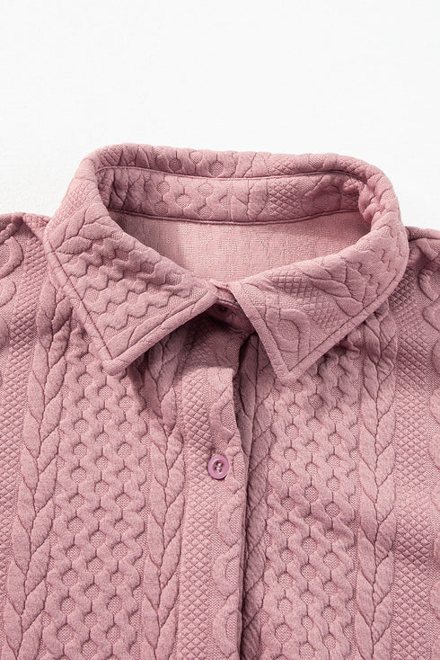 Textured Cable Knit Long Sleeve Button Down Shirt