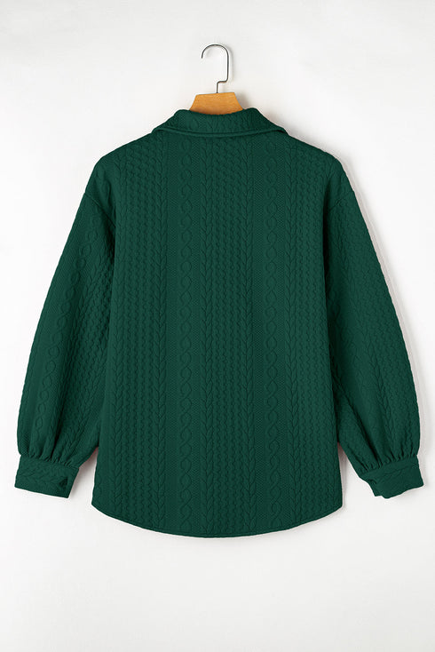 Textured Cable Knit Long Sleeve Button Down Shirt