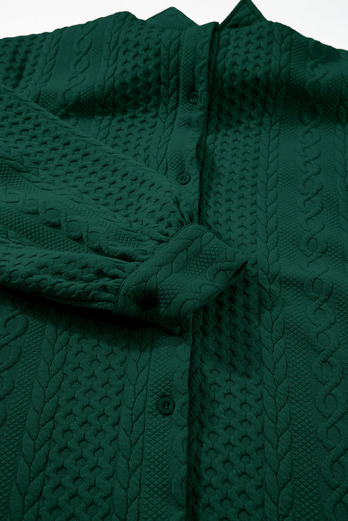 Textured Cable Knit Long Sleeve Button Down Shirt