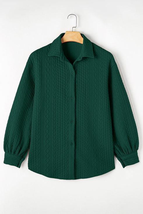 Textured Cable Knit Long Sleeve Button Down Shirt