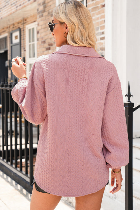 Textured Cable Knit Long Sleeve Button Down Shirt