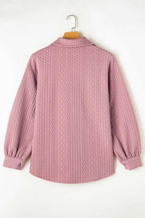 Textured Cable Knit Long Sleeve Button Down Shirt