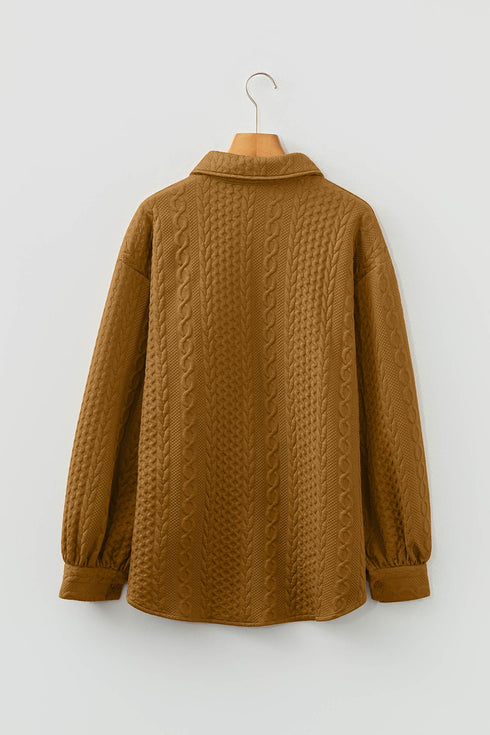 Textured Cable Knit Long Sleeve Button Down Shirt