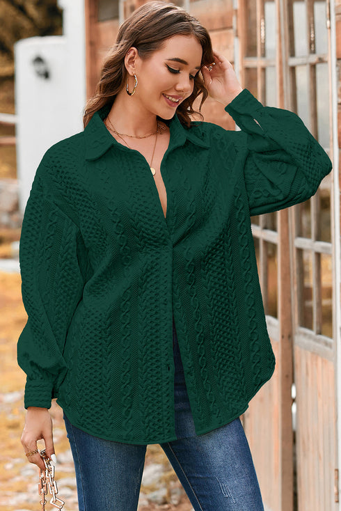 Textured Cable Knit Long Sleeve Button Down Shirt