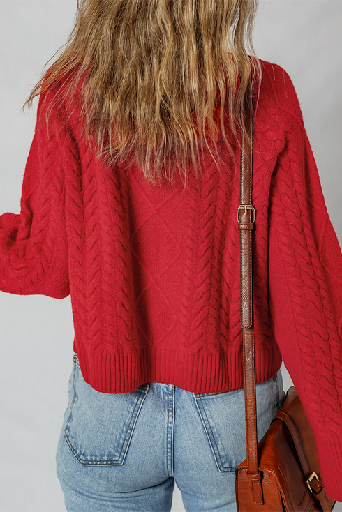 Textured Cable Knit Mock Neck Pullover Sweater