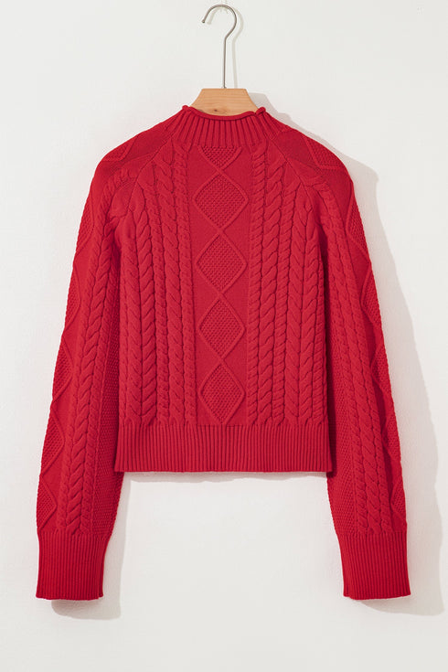Textured Cable Knit Mock Neck Pullover Sweater