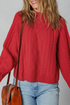 Textured Cable Knit Mock Neck Pullover Sweater