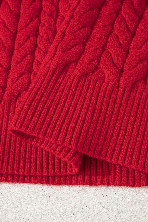 Textured Cable Knit Mock Neck Pullover Sweater