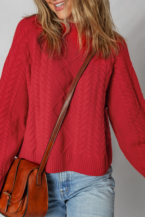 Textured Cable Knit Mock Neck Pullover Sweater