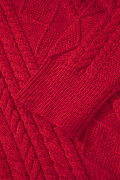 Textured Cable Knit Mock Neck Pullover Sweater