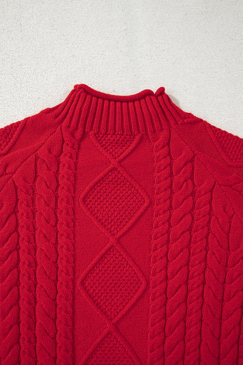 Textured Cable Knit Mock Neck Pullover Sweater