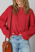 Textured Cable Knit Mock Neck Pullover Sweater