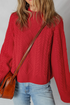Textured Cable Knit Mock Neck Pullover Sweater