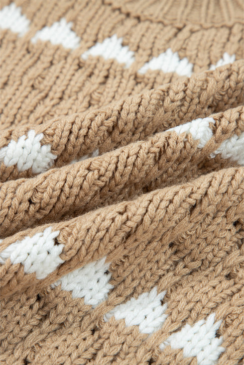 Textured Cable Knit Stripe Detail Pullover Sweater