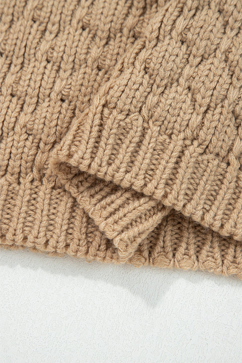 Textured Cable Knit Stripe Detail Pullover Sweater