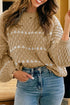 Textured Cable Knit Stripe Detail Pullover Sweater