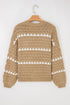 Textured Cable Knit Stripe Detail Pullover Sweater