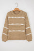 Textured Cable Knit Stripe Detail Pullover Sweater