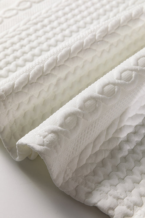 Textured Cable Knit V Neck Drop Shoulder Top