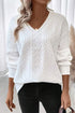 Textured Cable Knit V Neck Drop Shoulder Top