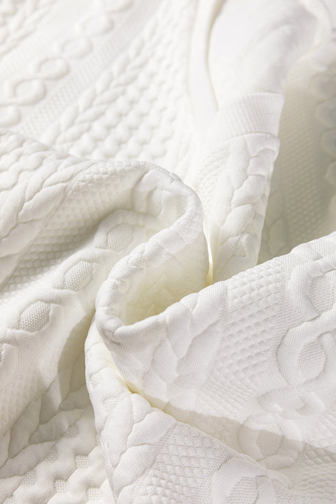 Textured Cable Knit V Neck Drop Shoulder Top