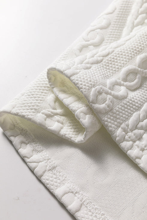 Textured Cable Knit V Neck Drop Shoulder Top