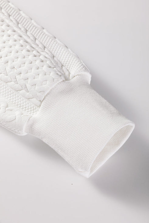 Textured Cable Knit V Neck Drop Shoulder Top