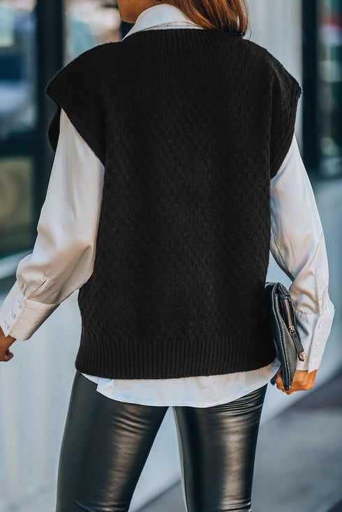Textured Cable Knit V Neck Sweater Vest