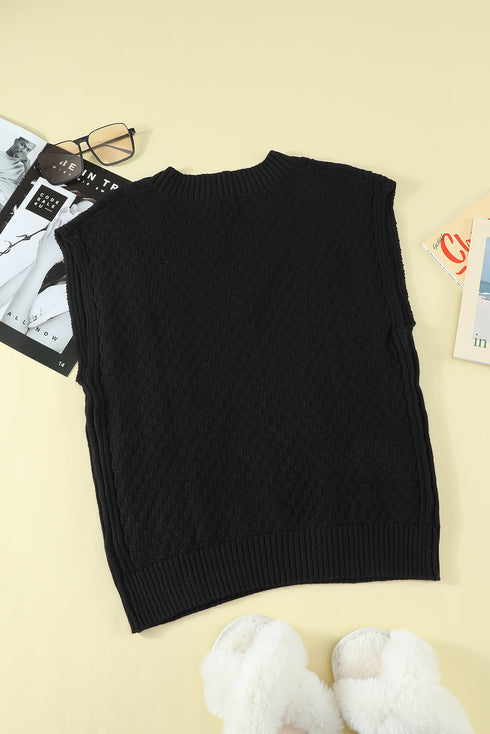 Textured Cable Knit V Neck Sweater Vest