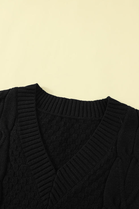 Textured Cable Knit V Neck Sweater Vest