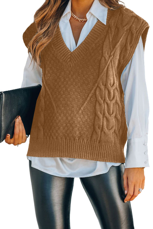 Textured Cable Knit V Neck Sweater Vest