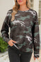Textured Camouflage Pattern Drop Shoulder Long Sleeve Top