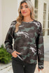 Textured Camouflage Pattern Drop Shoulder Long Sleeve Top