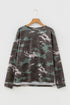 Textured Camouflage Pattern Drop Shoulder Long Sleeve Top