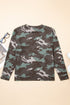 Textured Camouflage Pattern Drop Shoulder Long Sleeve Top
