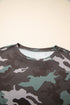 Textured Camouflage Pattern Drop Shoulder Long Sleeve Top