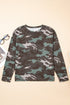 Textured Camouflage Pattern Drop Shoulder Long Sleeve Top