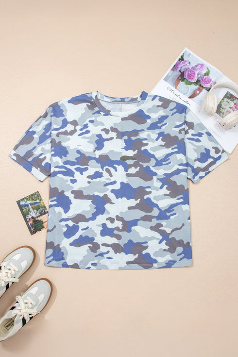 Textured Camouflage Print Western Style Tee