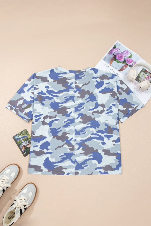 Textured Camouflage Print Western Style Tee