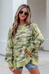 Textured Camouflage Waffle Knit Raw Edge Oversized Top