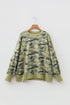 Textured Camouflage Waffle Knit Raw Edge Oversized Top