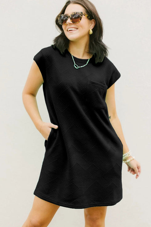 Textured Cap Sleeve T Shirt Dress