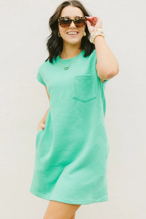 Textured Cap Sleeve T Shirt Dress