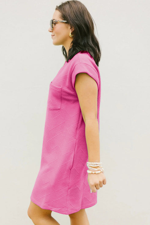 Textured Cap Sleeve T Shirt Dress